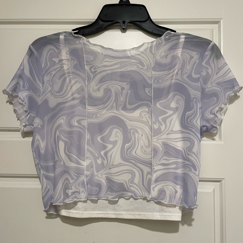 🫐 sheer, crop top with white tank top🫐
